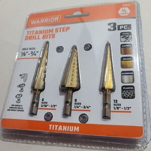 WARRIOR 3pc Titanium Step Drill Bits #91616 New Sealed